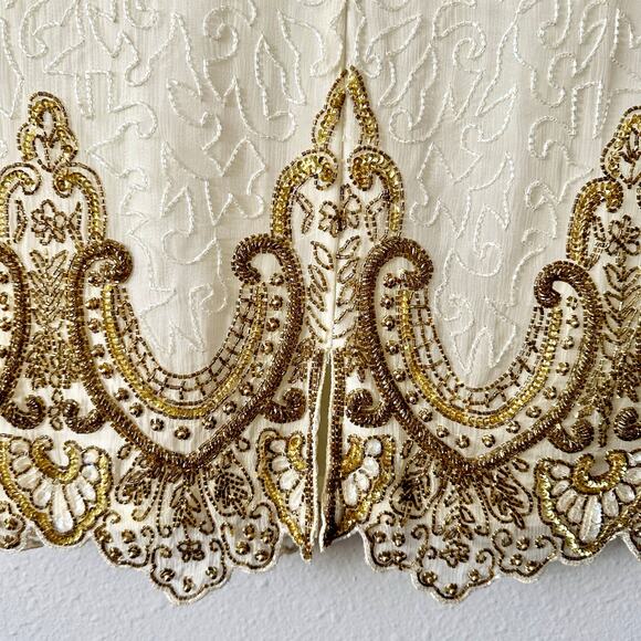 Vintage Night Vogue Cream Silk Beaded Gold Ornate Dress Women’s Size Medium - Picture 8 of 15